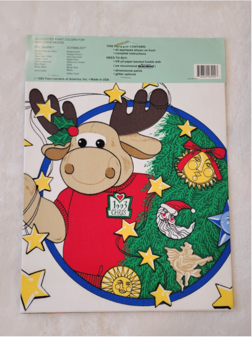 Vintage 1993 JoAnn Fabrics Chris Moose No Sew Fabric Applique Christmas Craft NI - Picture 2 of 5
